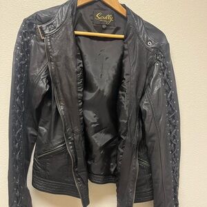 Scully Black Leather Women's Jacket with Lace Detailblack leather jacket
